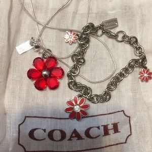 Coach red daisy necklace and bracelet set